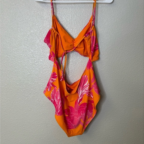 Athleta Kailua Moore Cutout Swim Bathing Suit One Piece Orange Pink Floral - Picture 4 of 6